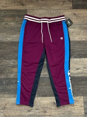 NWT CHAMPION Purple/Blue/White Script Slim Jogger Track Sweatpant Women’s Large